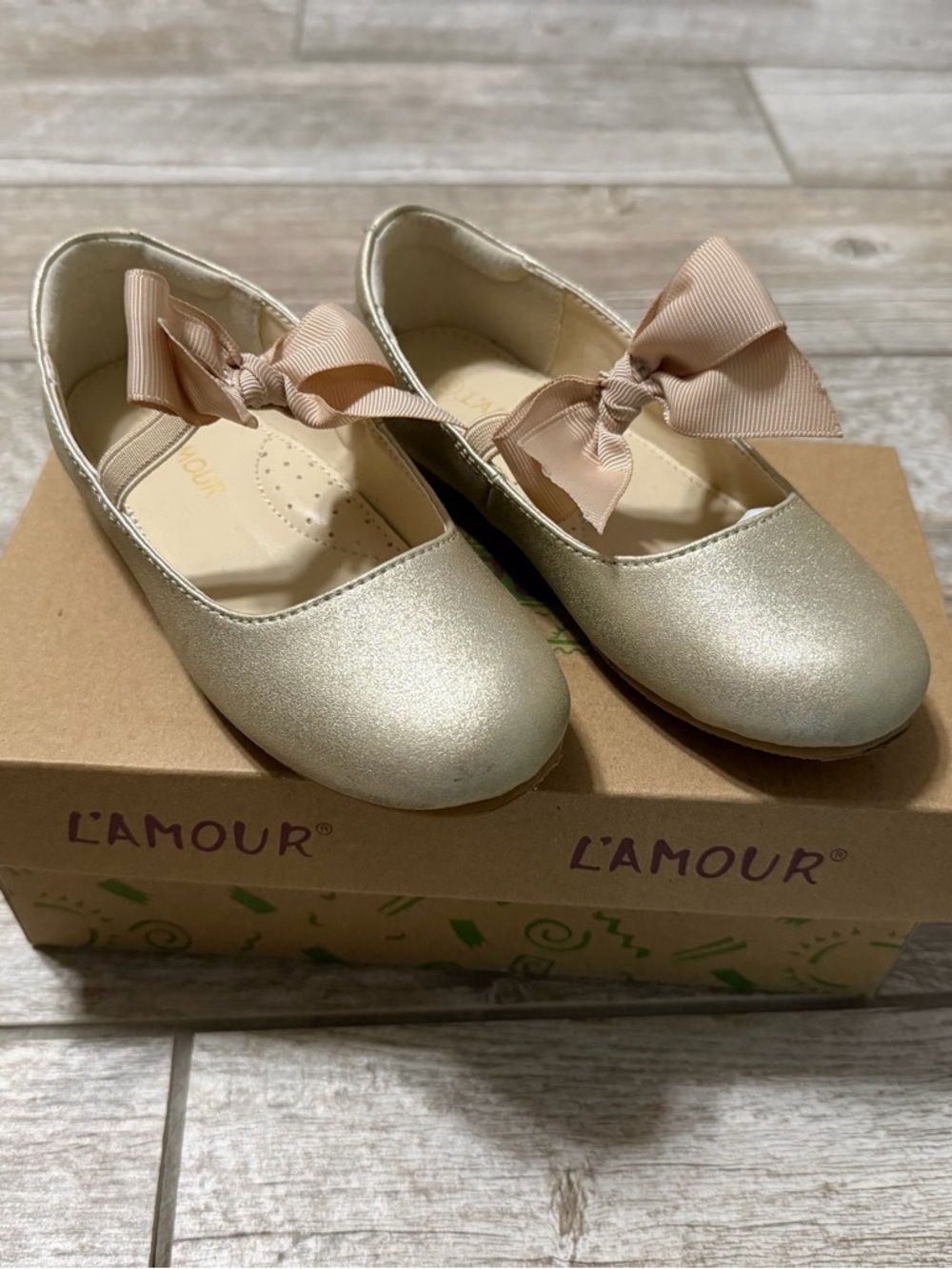 L'AMOUR Pauline Special Occasion Bow Flat Girls Sz 10